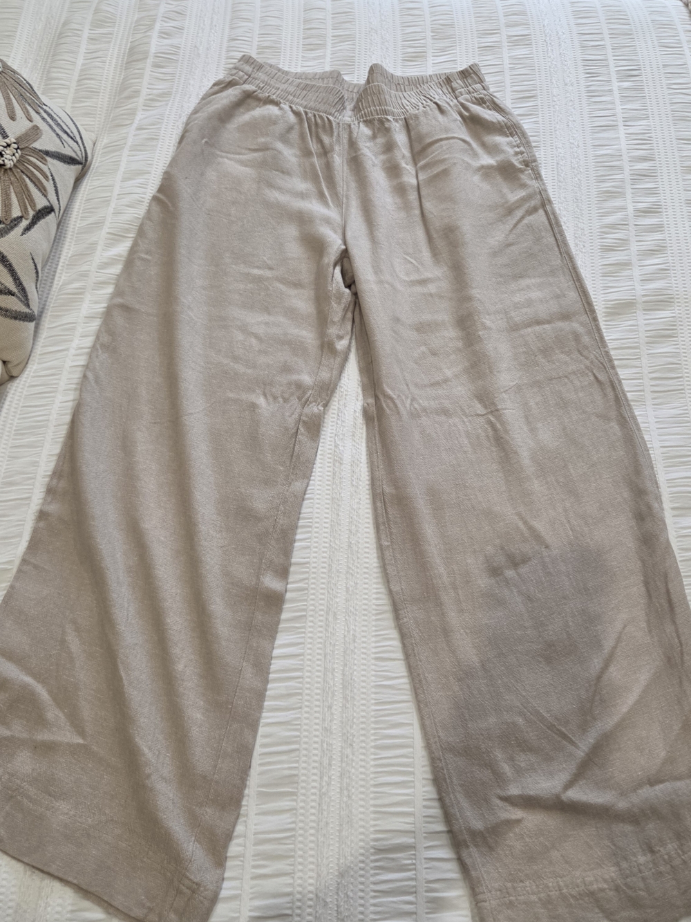 Relaxed Wide-Leg Linen Blend Pants - Taupe Large TALL